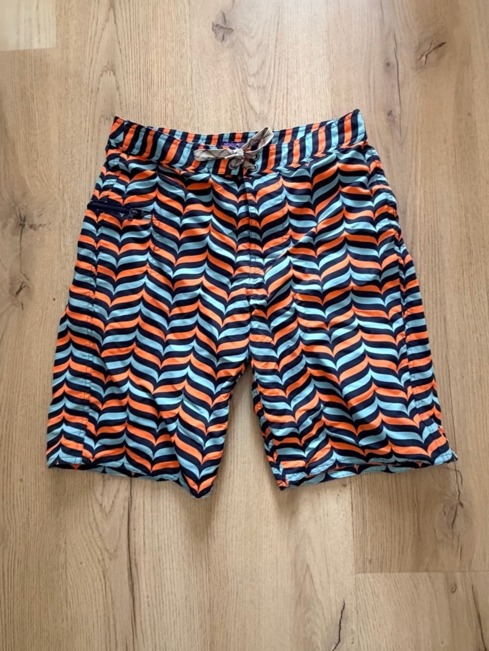 Patagonia Swim Trunks in Orange, Navy & Light Blue